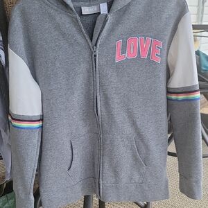 Place Gray Hoodie with Pink and Rainbow Accents